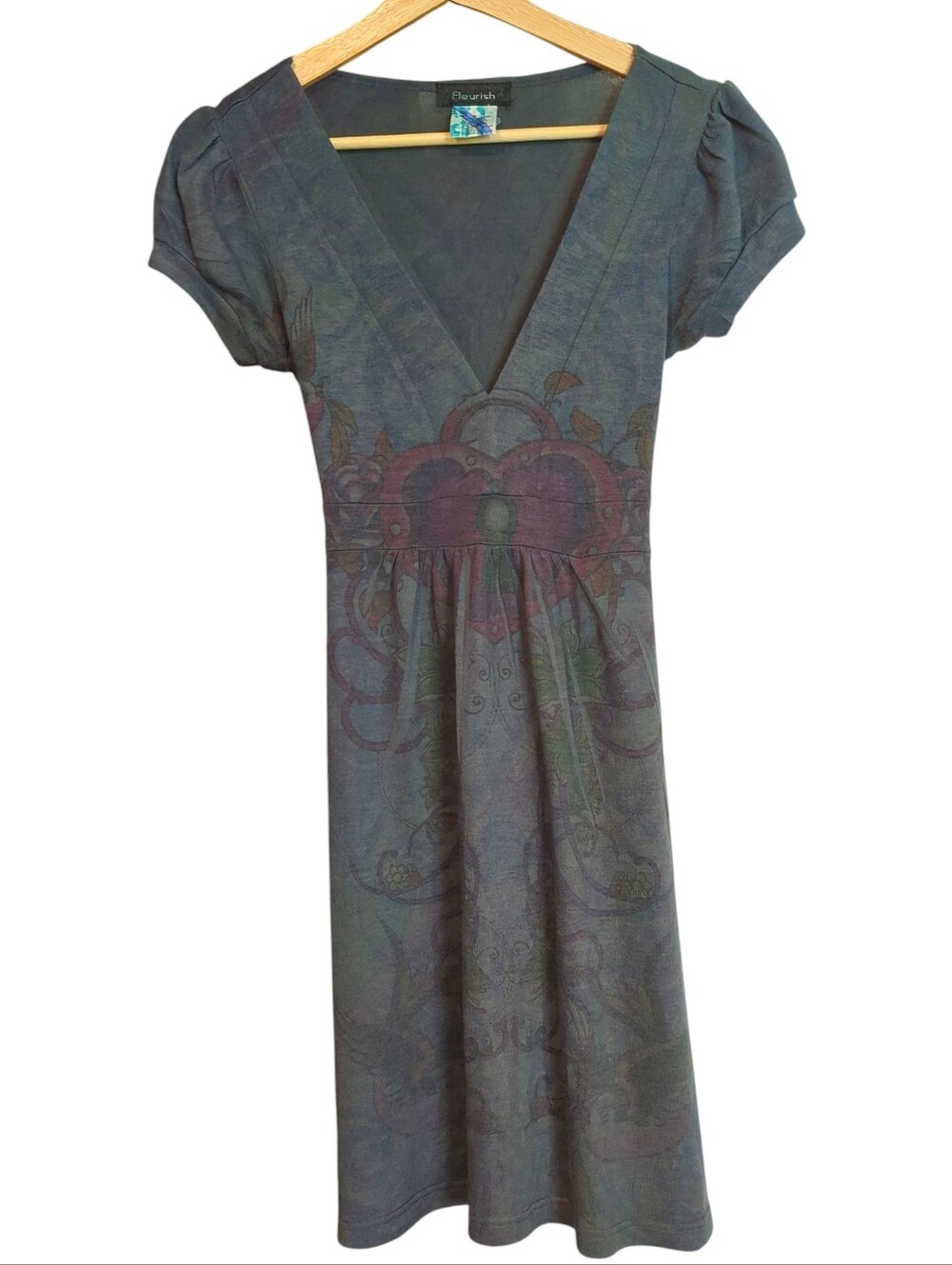 Fleurish Sweater Midi Dress, Tie Back, Cap Sleeves, Soft Knit, Small